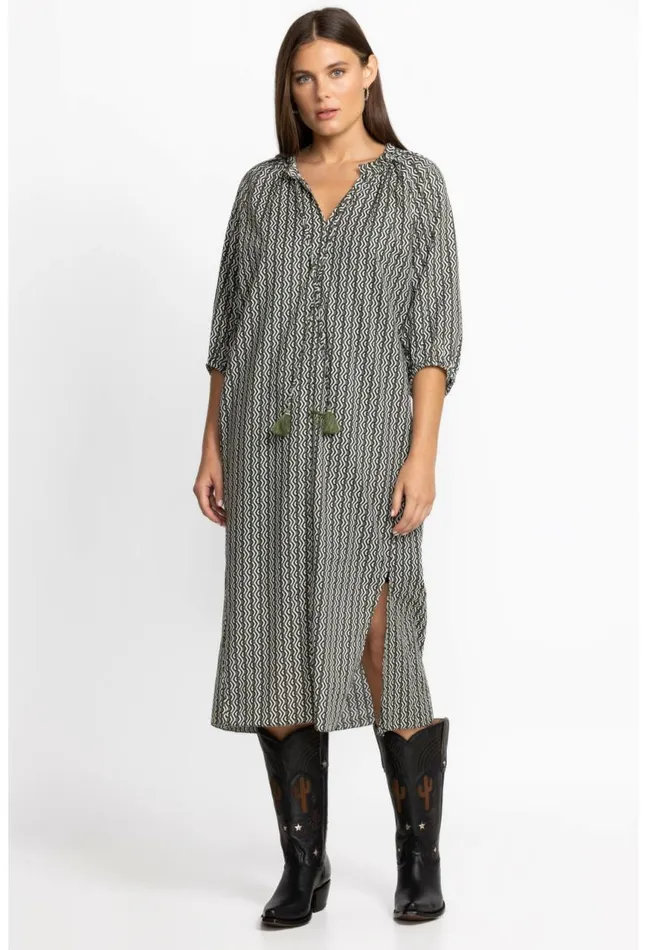 Women Split Ruffle Neck Midi Multi Johnny Was Dresses