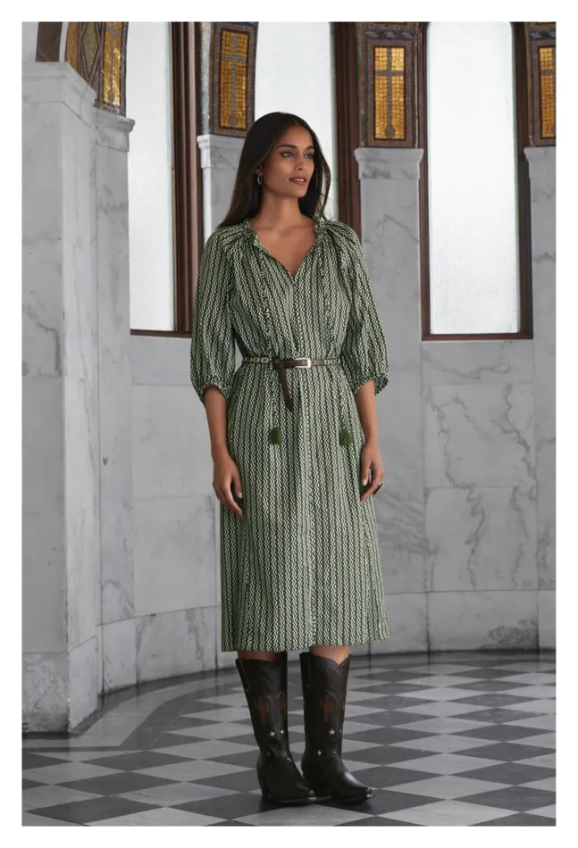 Women Split Ruffle Neck Midi Multi Johnny Was Dresses