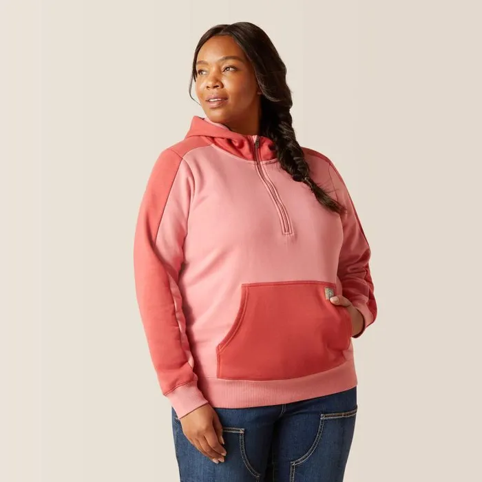 Women Sweatshirts and Hoodies Ariat Rebar Colorblocked 12 Zip Hoodie Mauveglowmineral Red