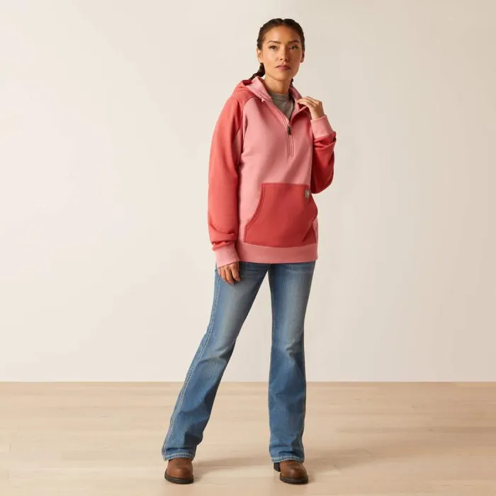 Women Sweatshirts and Hoodies Ariat Rebar Colorblocked 12 Zip Hoodie Mauveglowmineral Red