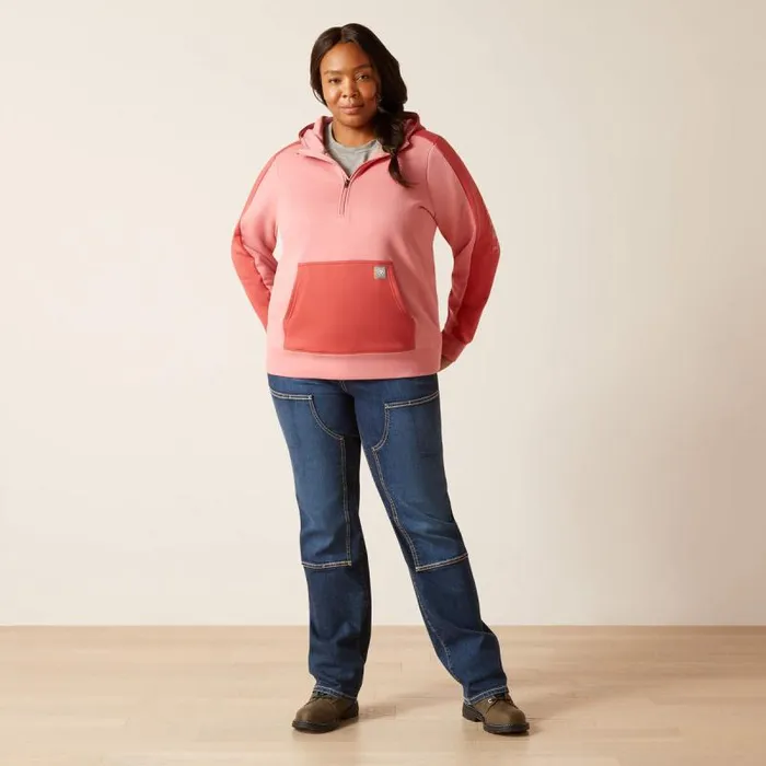 Women Sweatshirts and Hoodies Ariat Rebar Colorblocked 12 Zip Hoodie Mauveglowmineral Red