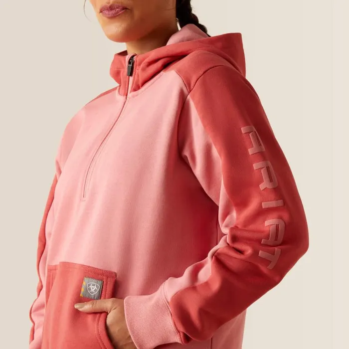 Women Sweatshirts and Hoodies Ariat Rebar Colorblocked 12 Zip Hoodie Mauveglowmineral Red