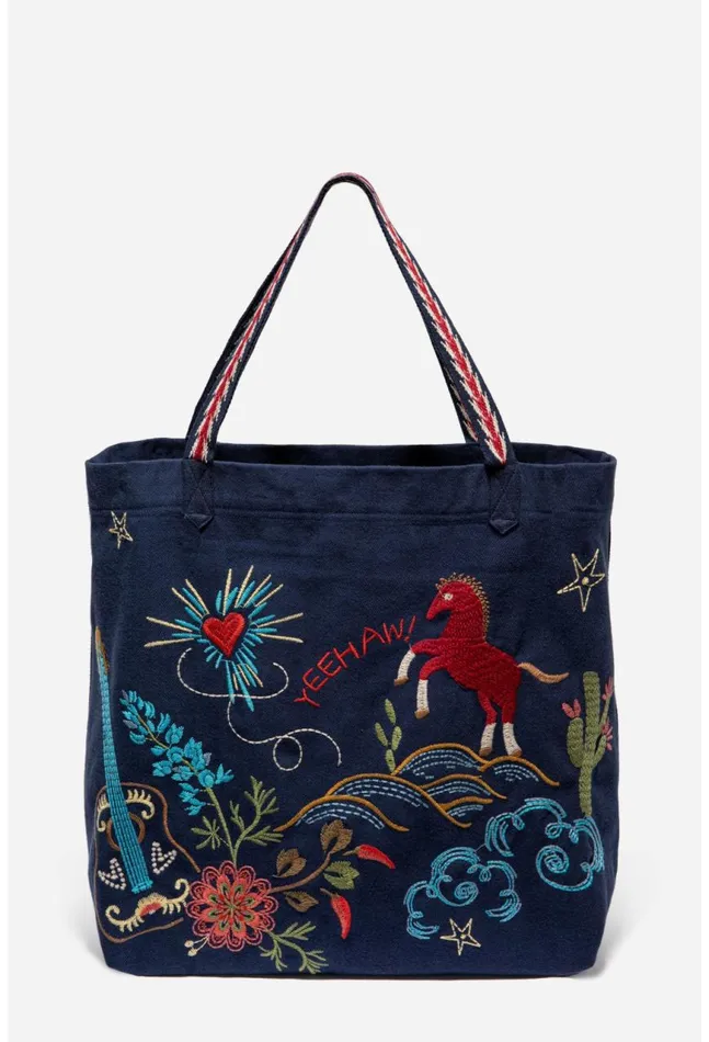 Women Texas Everyday Tote Navy Johnny Was Handbags