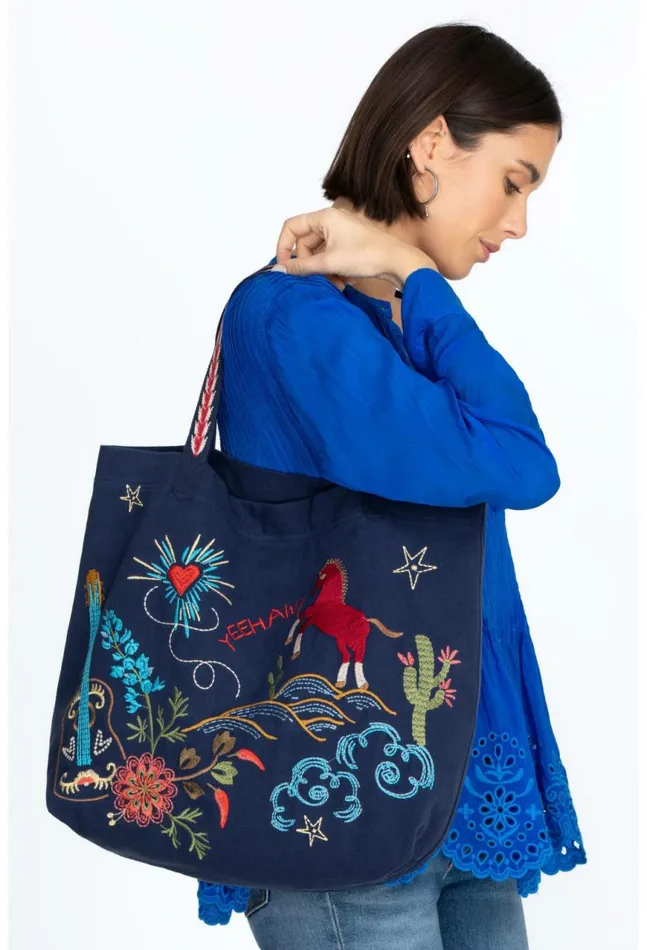 Women Texas Everyday Tote Navy Johnny Was Handbags