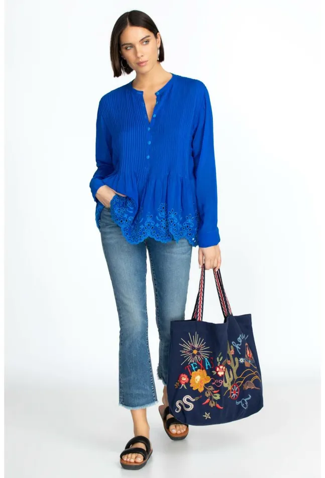 Women Texas Everyday Tote Navy Johnny Was Handbags