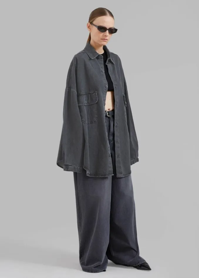 Women The Frankie Shop Dallas Denim Overshirt 8211 Dark Grey Dark Grey