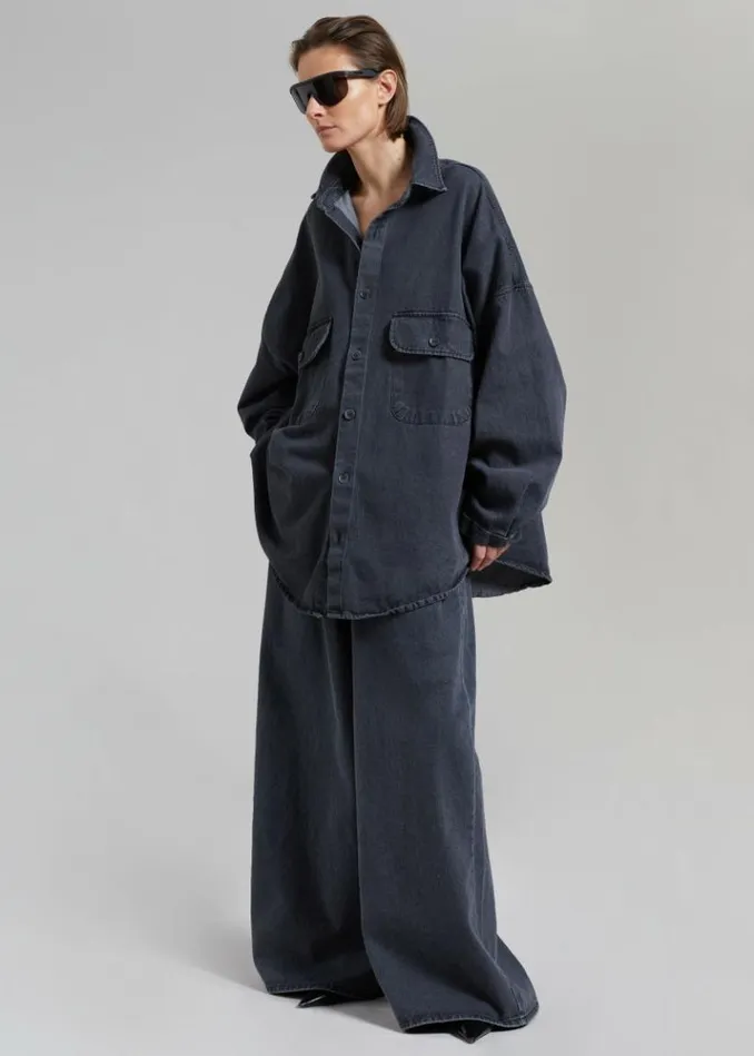 Women The Frankie Shop Dallas Denim Overshirt 8211 Dark Grey Dark Grey