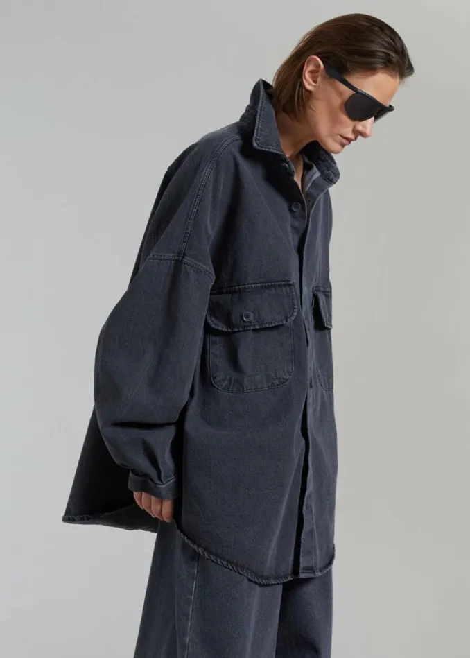 Women The Frankie Shop Dallas Denim Overshirt 8211 Dark Grey Dark Grey