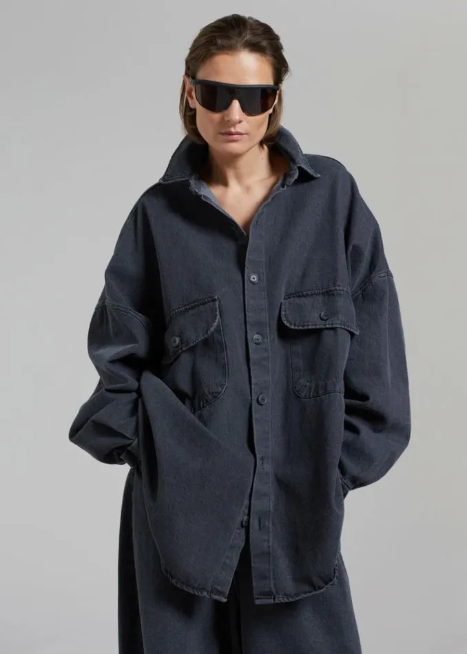 Women The Frankie Shop Dallas Denim Overshirt 8211 Dark Grey Dark Grey