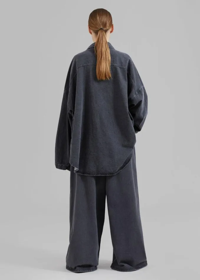 Women The Frankie Shop Dallas Denim Overshirt 8211 Dark Grey Dark Grey