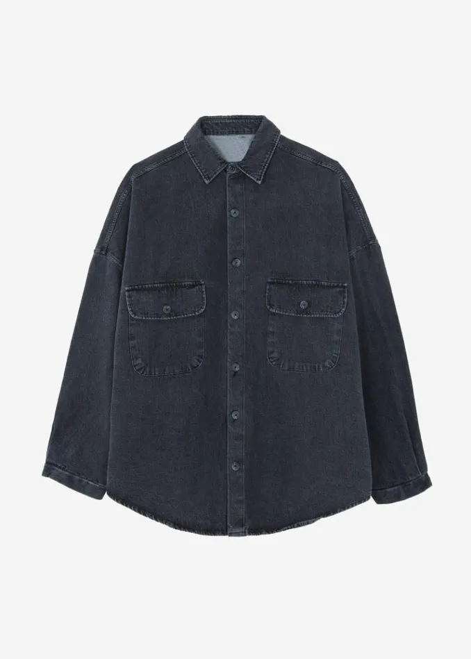 Women The Frankie Shop Dallas Denim Overshirt 8211 Dark Grey Dark Grey