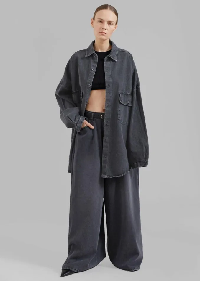 Women The Frankie Shop Dallas Denim Overshirt 8211 Dark Grey Dark Grey