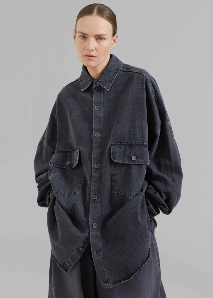 Women The Frankie Shop Dallas Denim Overshirt 8211 Dark Grey Dark Grey