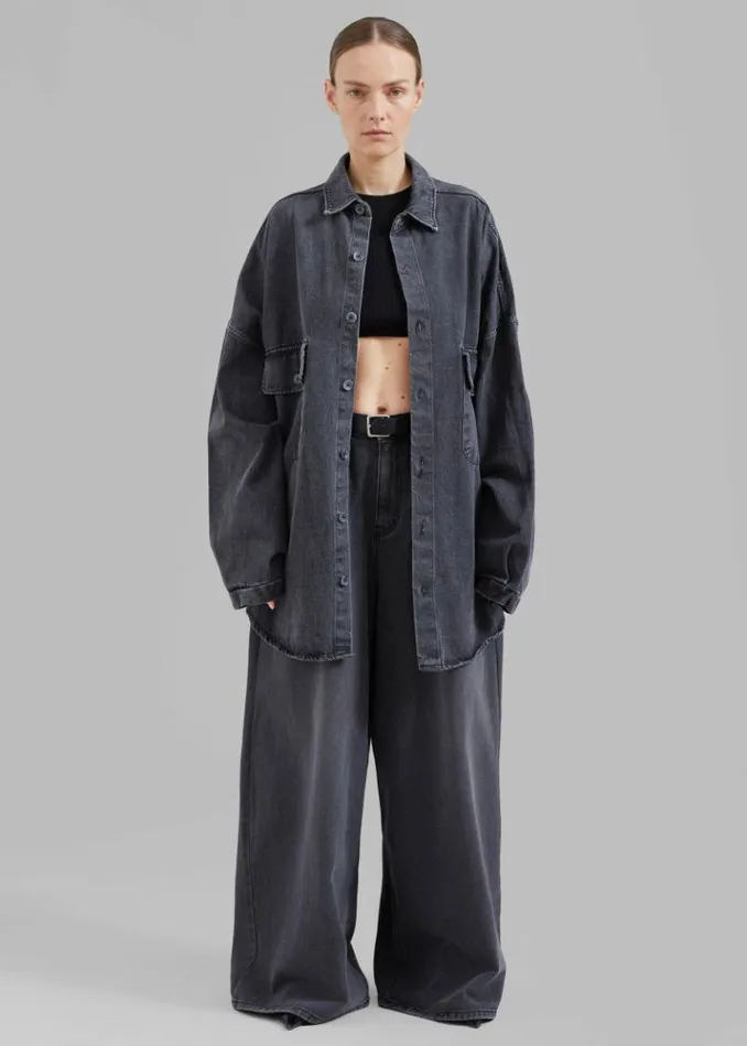 Women The Frankie Shop Dallas Denim Overshirt 8211 Dark Grey Dark Grey