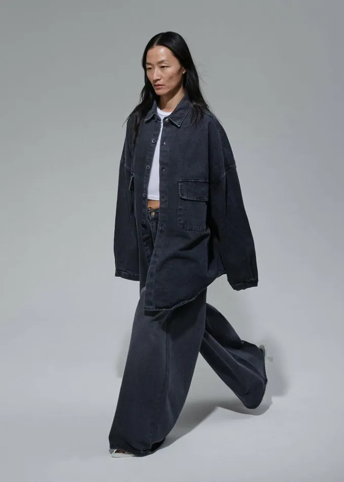 Women The Frankie Shop Dallas Denim Overshirt 8211 Dark Grey Dark Grey