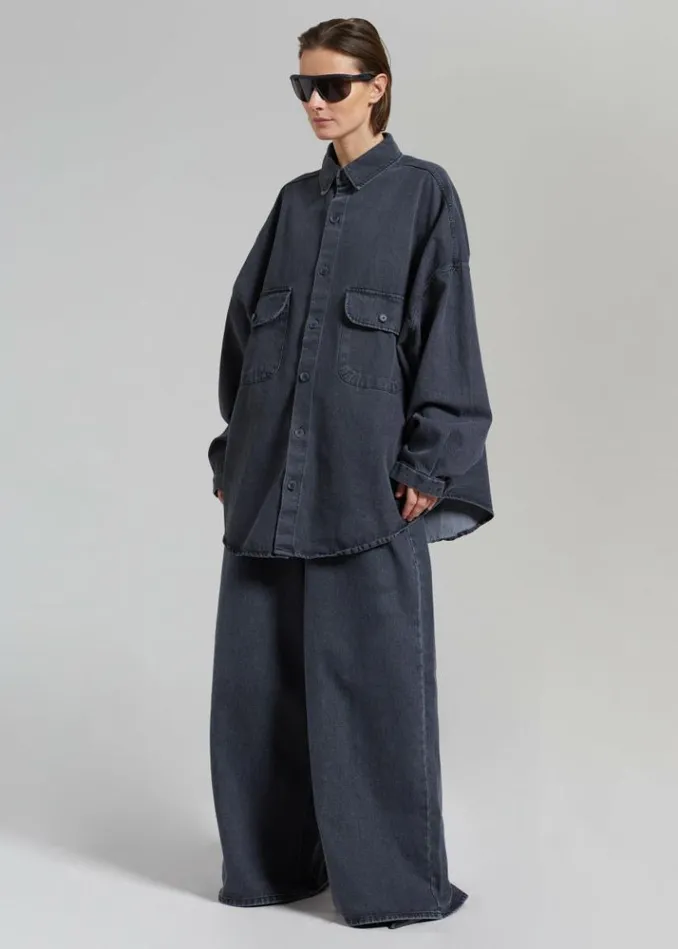 Women The Frankie Shop Dallas Denim Overshirt 8211 Dark Grey Dark Grey