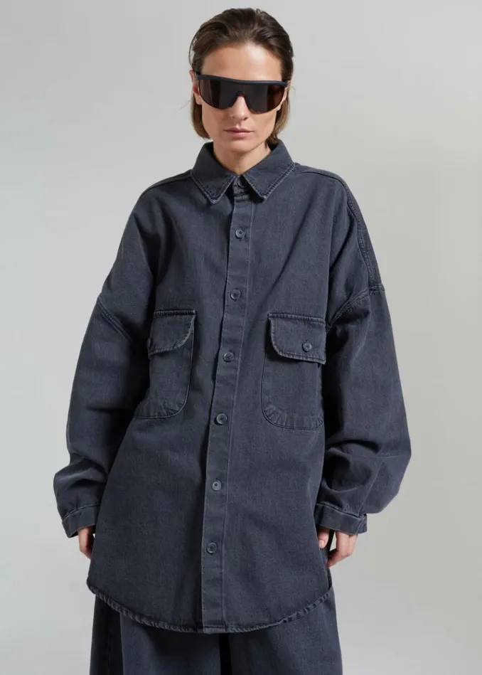 Women The Frankie Shop Dallas Denim Overshirt 8211 Dark Grey Dark Grey