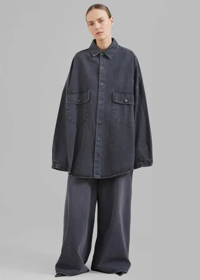 Women The Frankie Shop Dallas Denim Overshirt 8211 Dark Grey Dark Grey
