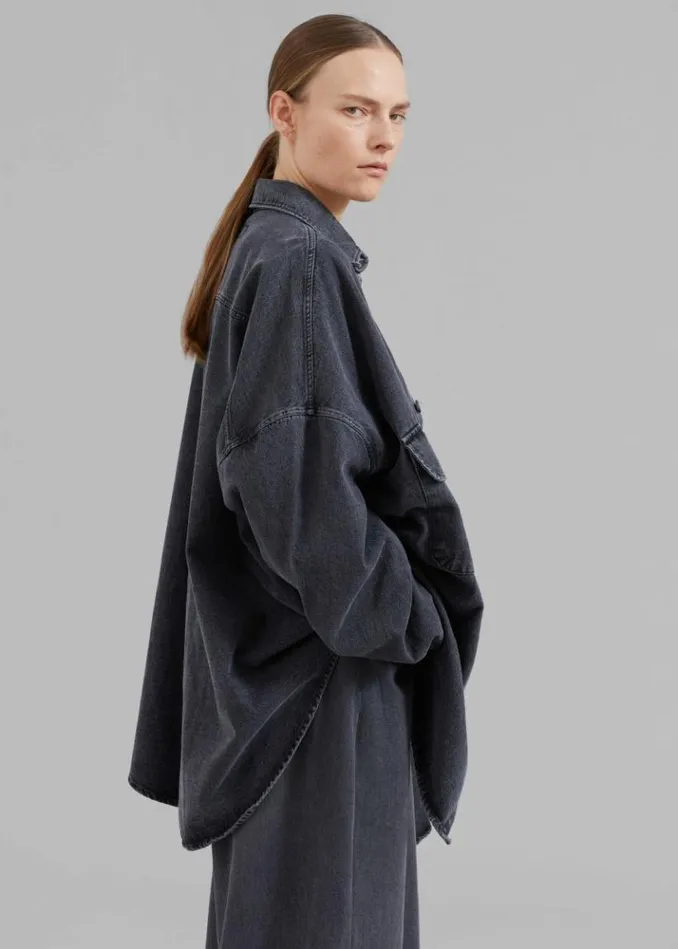 Women The Frankie Shop Dallas Denim Overshirt 8211 Dark Grey Dark Grey