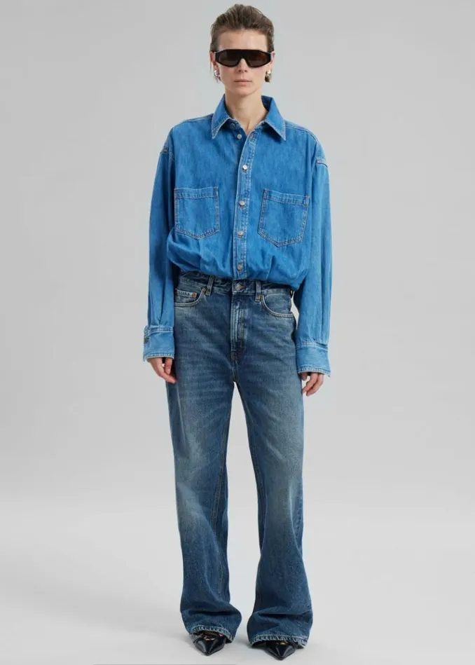 Women The Frankie Shop Haikure Tilda Two Tone Denim Jumpsuit 8211 Piano Blue Piano Blue