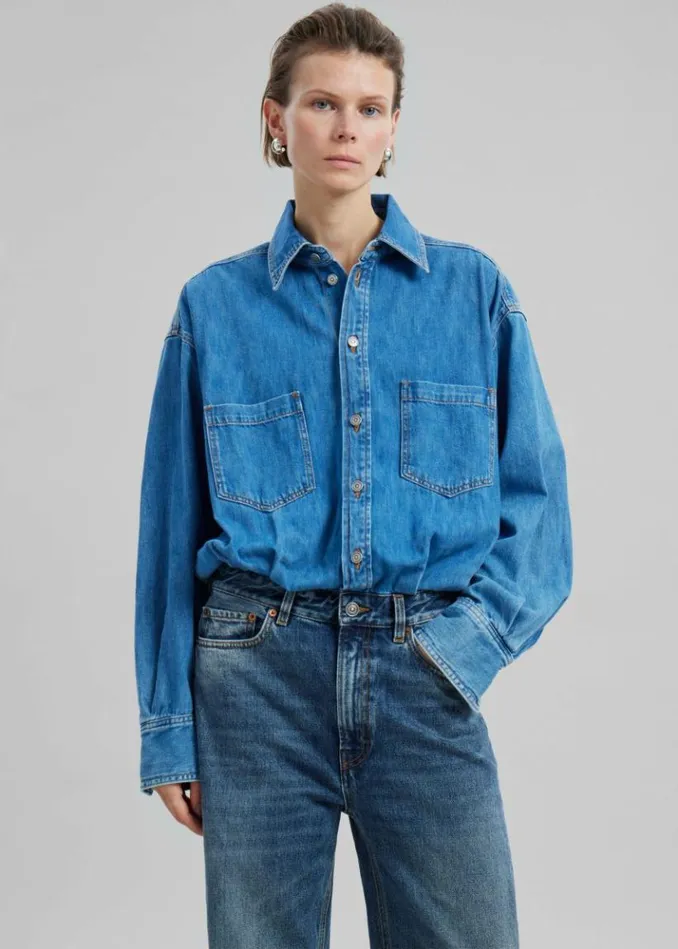 Women The Frankie Shop Haikure Tilda Two Tone Denim Jumpsuit 8211 Piano Blue Piano Blue