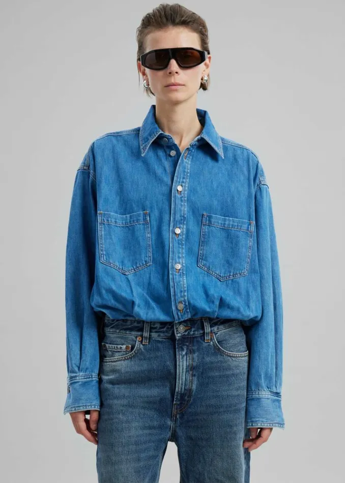 Women The Frankie Shop Haikure Tilda Two Tone Denim Jumpsuit 8211 Piano Blue Piano Blue