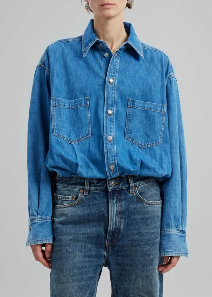 Women The Frankie Shop Haikure Tilda Two Tone Denim Jumpsuit 8211 Piano Blue Piano Blue