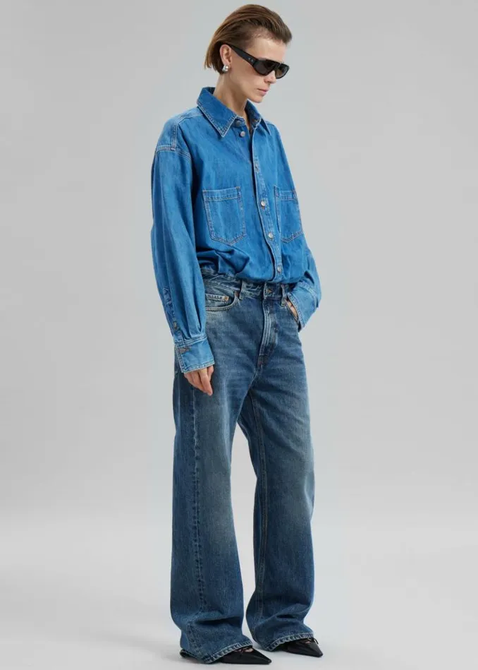 Women The Frankie Shop Haikure Tilda Two Tone Denim Jumpsuit 8211 Piano Blue Piano Blue