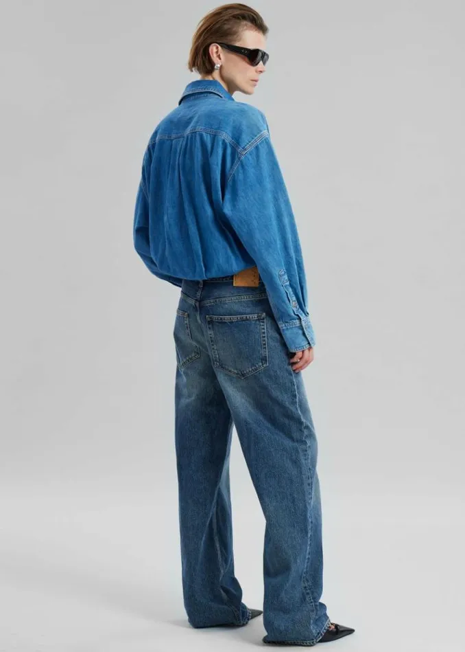 Women The Frankie Shop Haikure Tilda Two Tone Denim Jumpsuit 8211 Piano Blue Piano Blue
