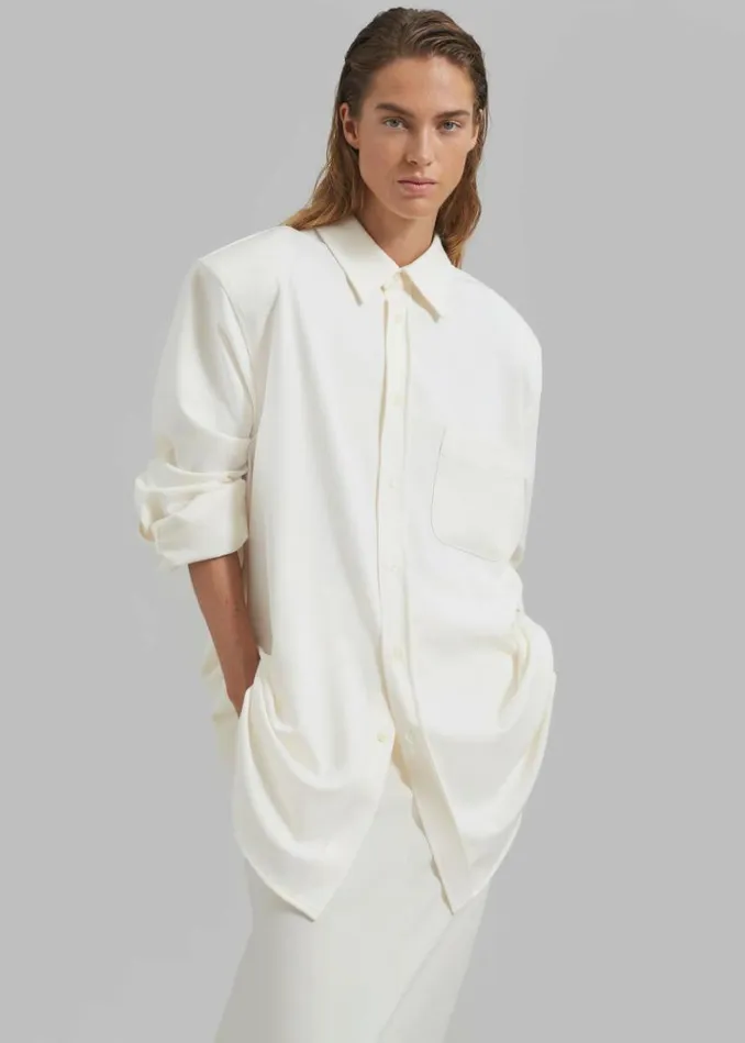 Women The Frankie Shop Hollis Padded Shoulder Shirt 8211 Ivory Ivory