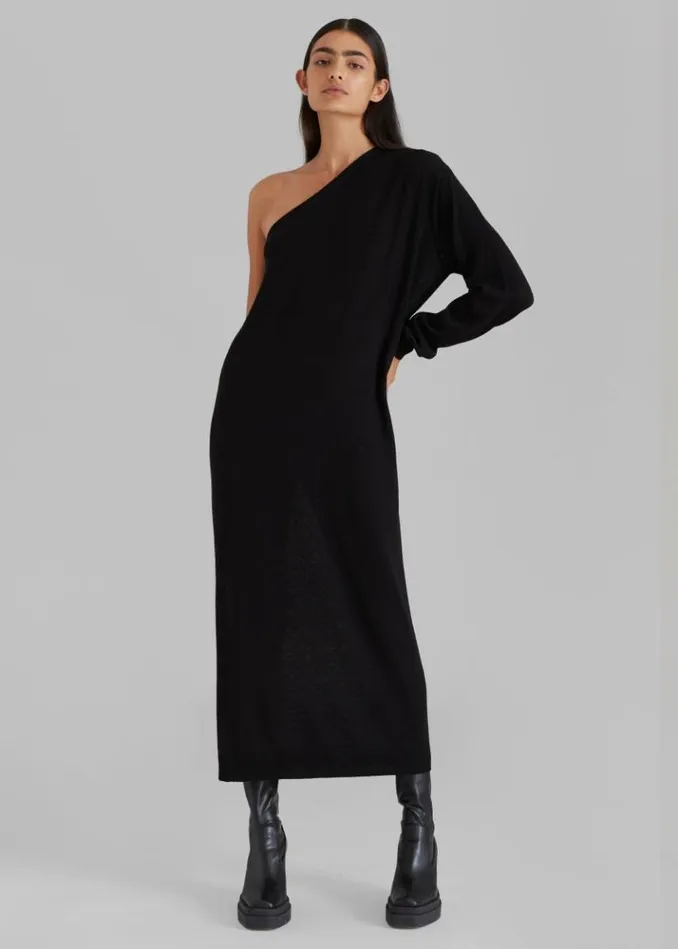 Women The Frankie Shop Lina One Shoulder Loose Knit Dress 8211 Black Black