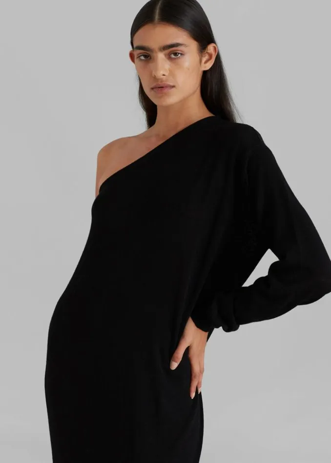 Women The Frankie Shop Lina One Shoulder Loose Knit Dress 8211 Black Black