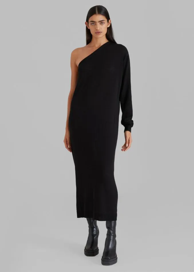 Women The Frankie Shop Lina One Shoulder Loose Knit Dress 8211 Black Black
