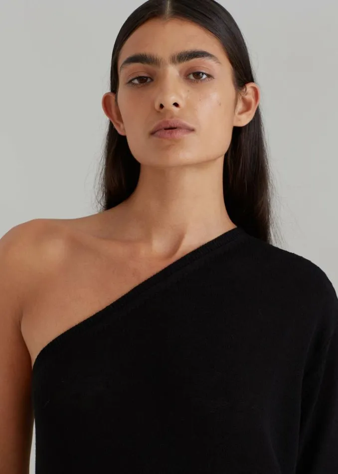 Women The Frankie Shop Lina One Shoulder Loose Knit Dress 8211 Black Black