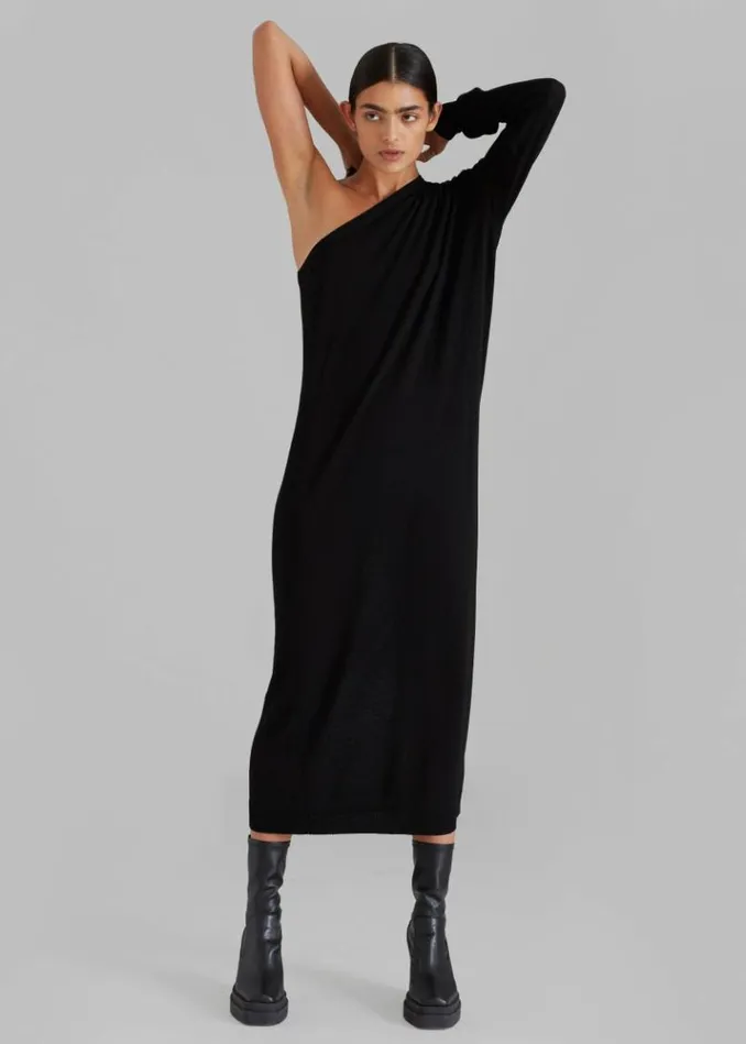 Women The Frankie Shop Lina One Shoulder Loose Knit Dress 8211 Black Black