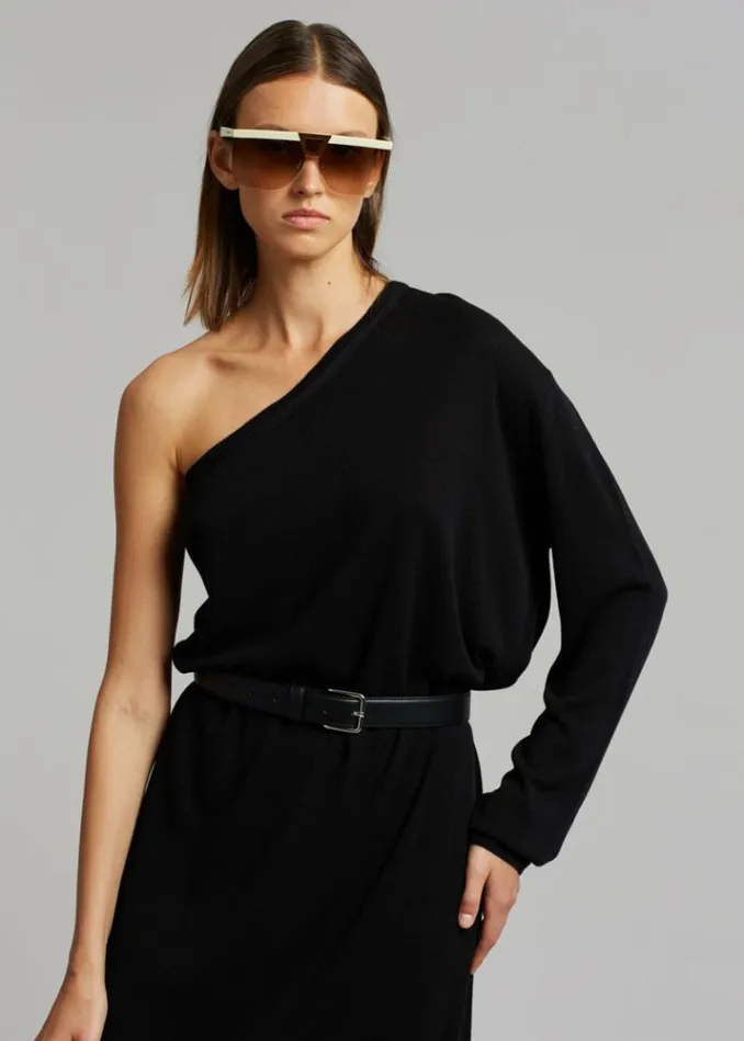 Women The Frankie Shop Lina One Shoulder Loose Knit Dress 8211 Black Black