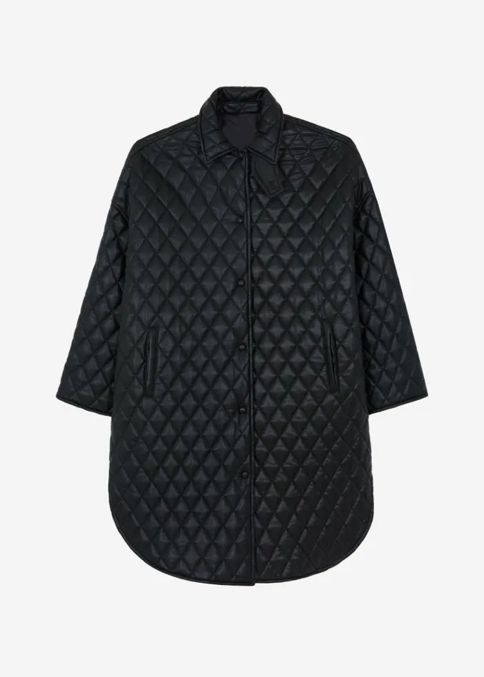 Women The Frankie Shop Montana Quilted Faux Leather Coat 8211 Black Black