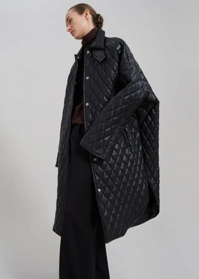 Women The Frankie Shop Montana Quilted Faux Leather Coat 8211 Black Black