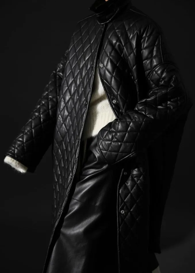 Women The Frankie Shop Montana Quilted Faux Leather Coat 8211 Black Black
