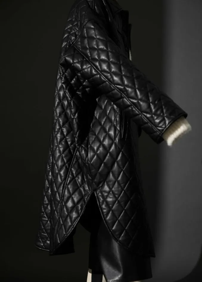 Women The Frankie Shop Montana Quilted Faux Leather Coat 8211 Black Black