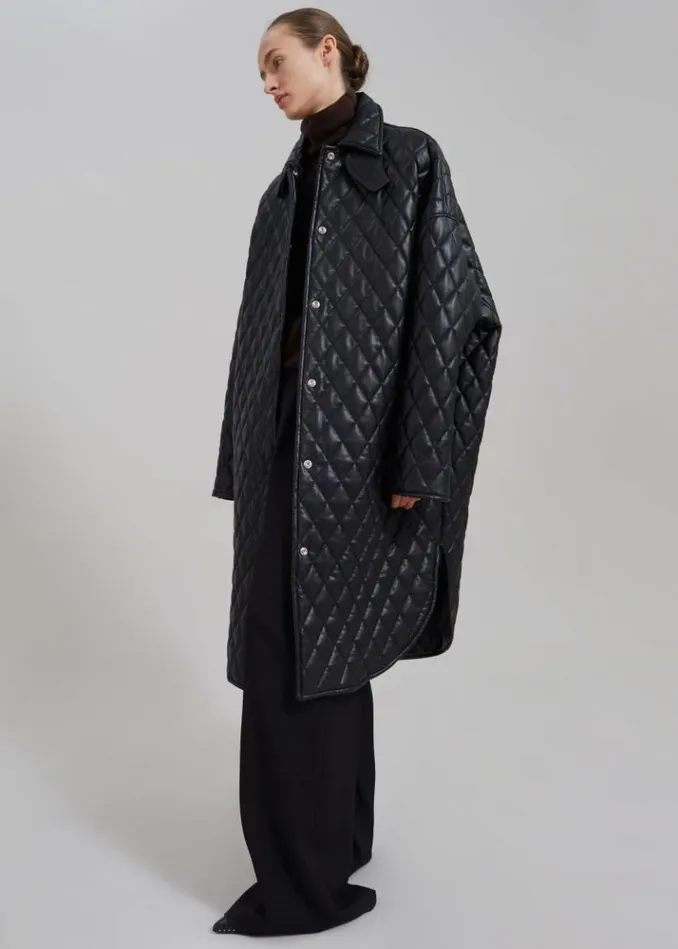 Women The Frankie Shop Montana Quilted Faux Leather Coat 8211 Black Black