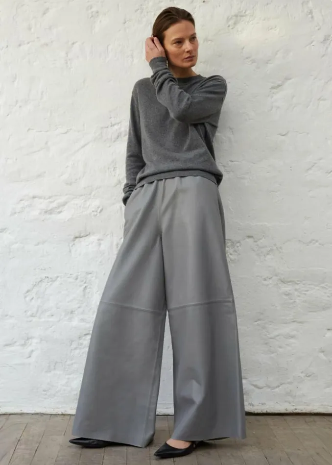 Women The Frankie Shop Sydney Wide Leather Pants 8211 Grey Grey