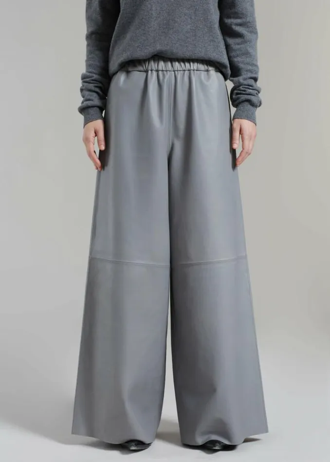 Women The Frankie Shop Sydney Wide Leather Pants 8211 Grey Grey