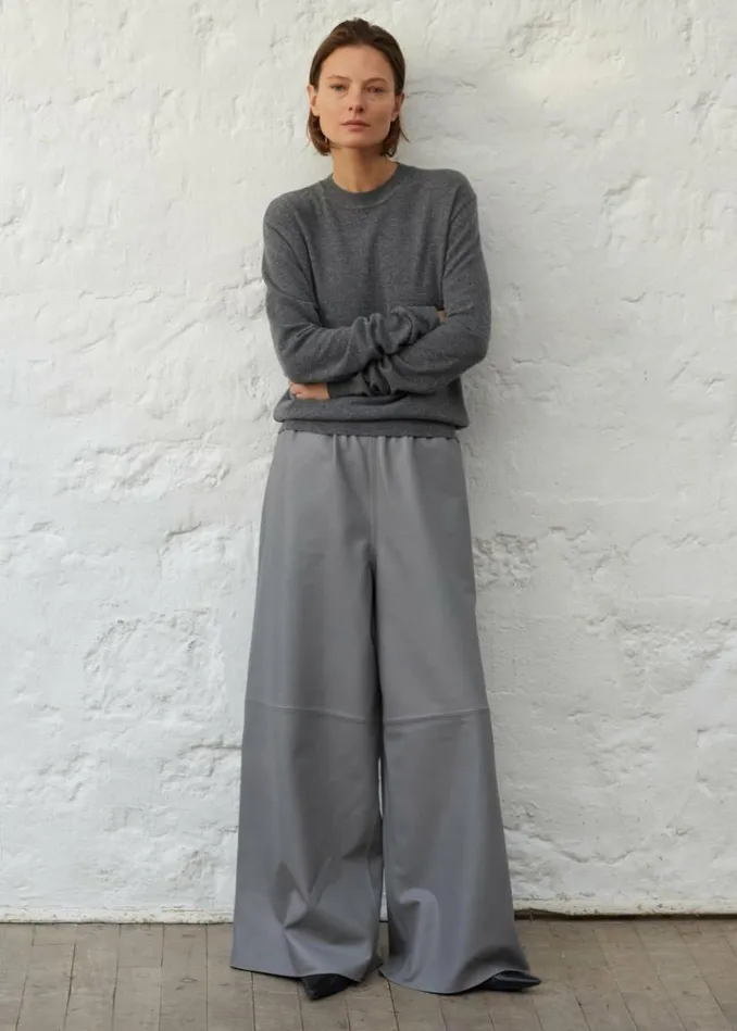 Women The Frankie Shop Sydney Wide Leather Pants 8211 Grey Grey