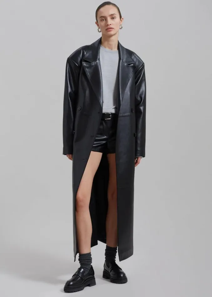 Women The Frankie Shop Tina Faux Leather Trench Coat 8211 Black Black