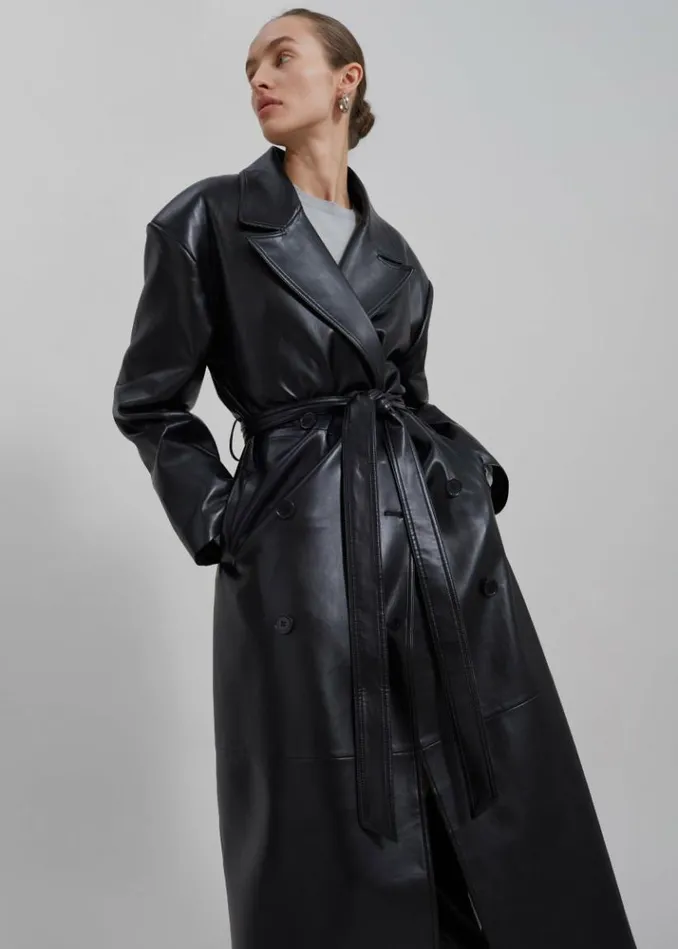 Women The Frankie Shop Tina Faux Leather Trench Coat 8211 Black Black
