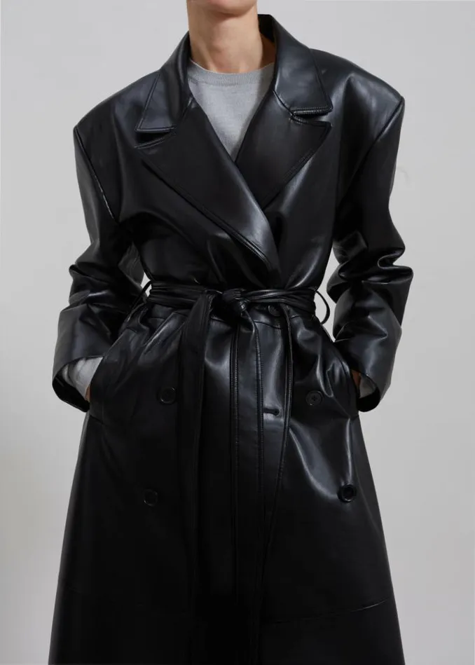 Women The Frankie Shop Tina Faux Leather Trench Coat 8211 Black Black