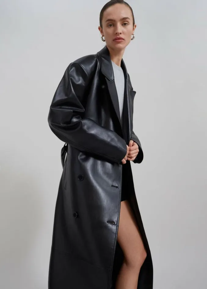 Women The Frankie Shop Tina Faux Leather Trench Coat 8211 Black Black