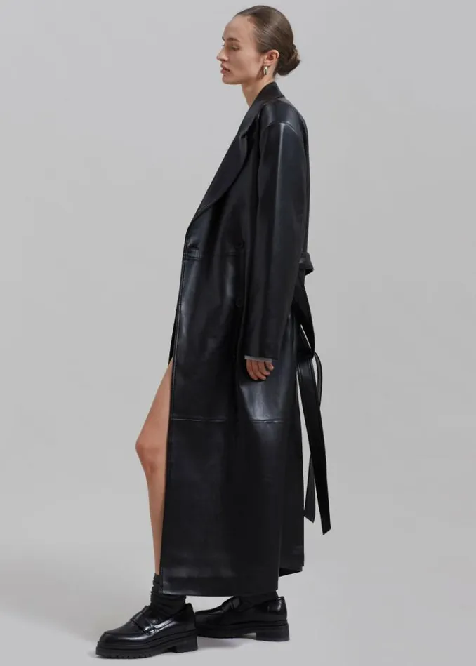 Women The Frankie Shop Tina Faux Leather Trench Coat 8211 Black Black