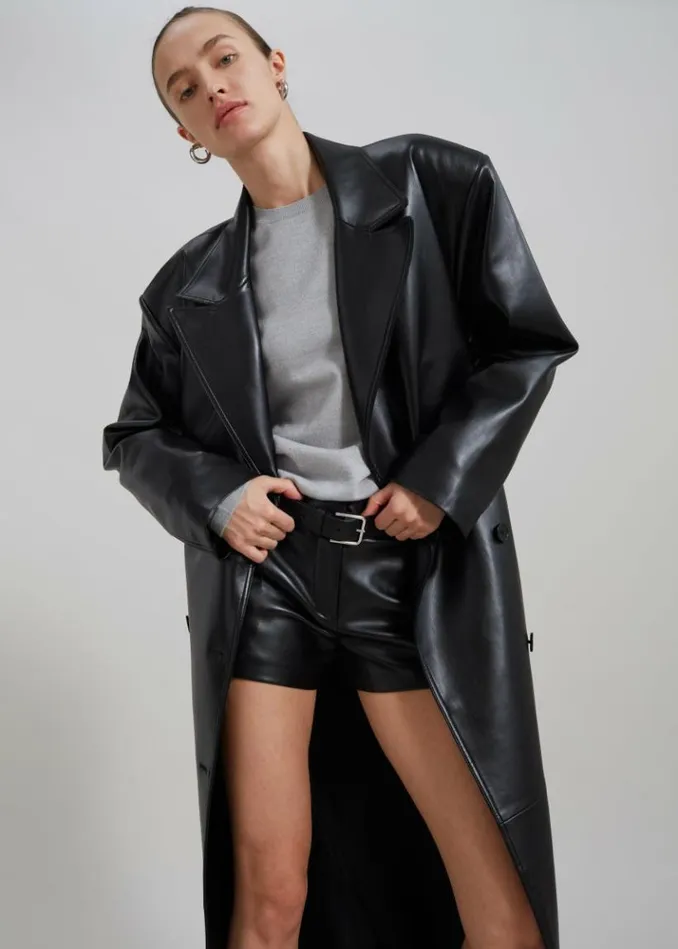 Women The Frankie Shop Tina Faux Leather Trench Coat 8211 Black Black